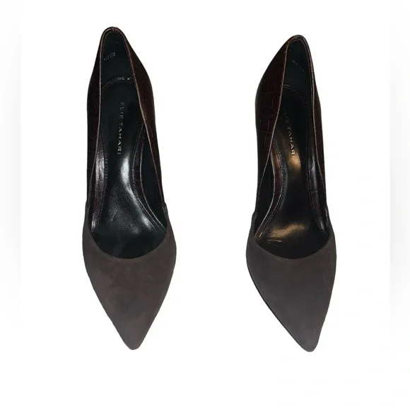 Elie Tahari Leather Suede Brown Colorblock Pumps Size 7 (37.5) - Picture 2 of 6